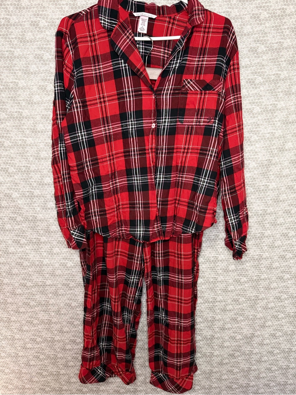 Victoria's Secret red, black, and white plaid pajama set in size M